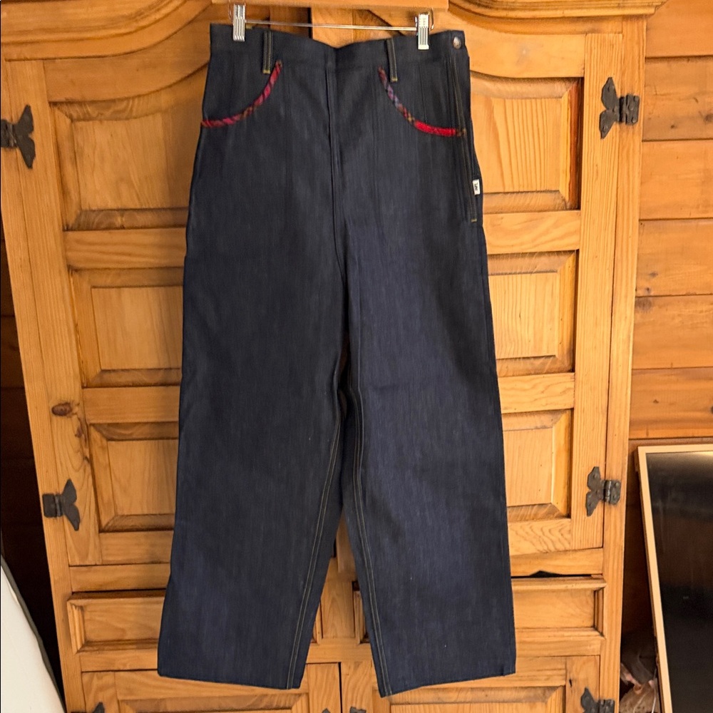 Lee Dark Indigo Jeans with Plaid Waistband